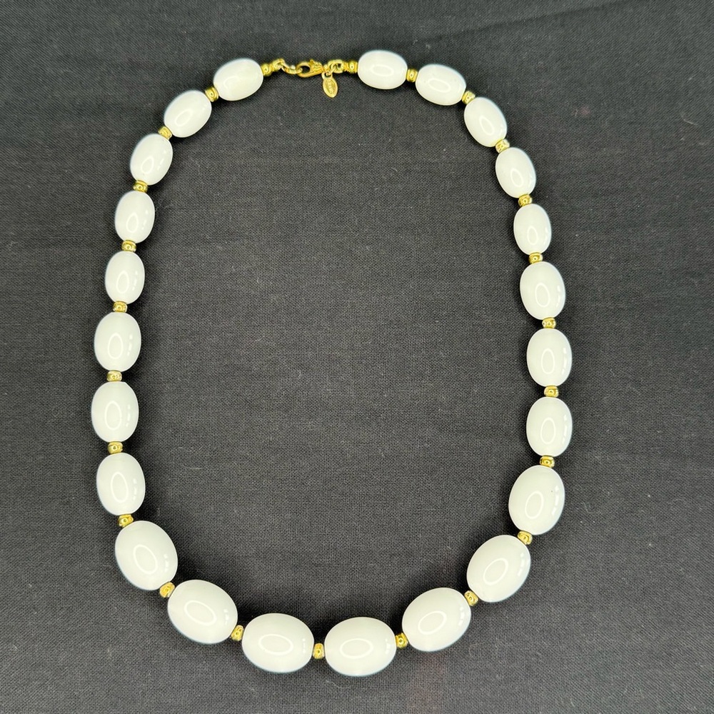 Vintage Monet 18” White Oval Beaded Necklace